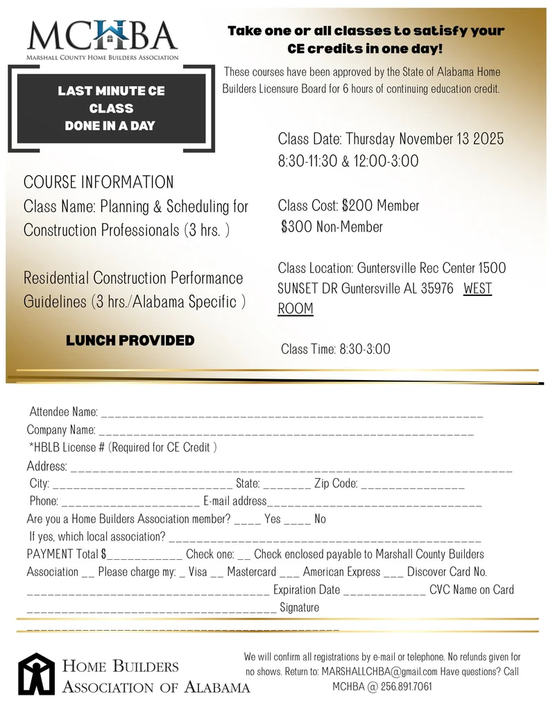 Last Minute CE Classes! - Marshall County Home Builders Association