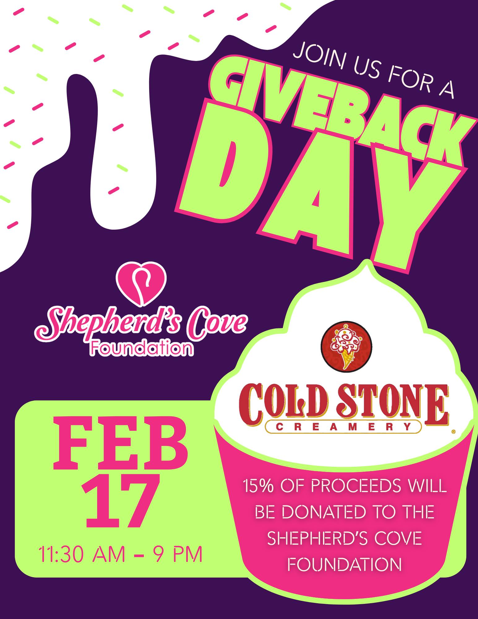 Cold Stone Creamery Giveback Day - Shepherd's Cove Hospice