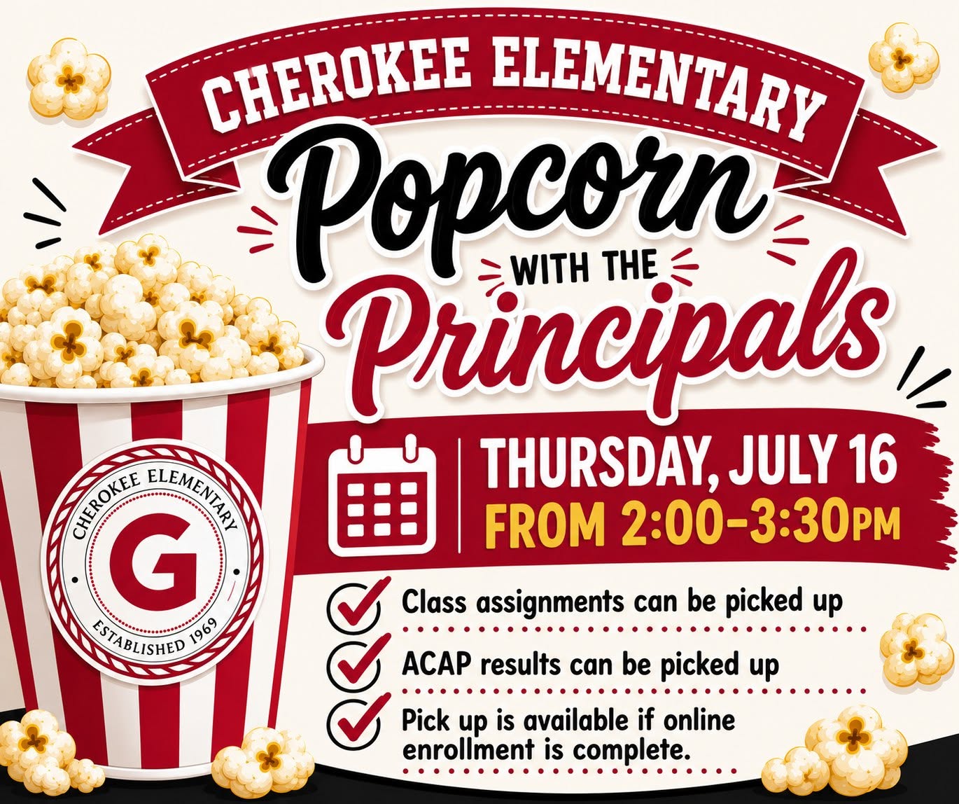 Popcorn with the Principals - Cherokee Elementary School