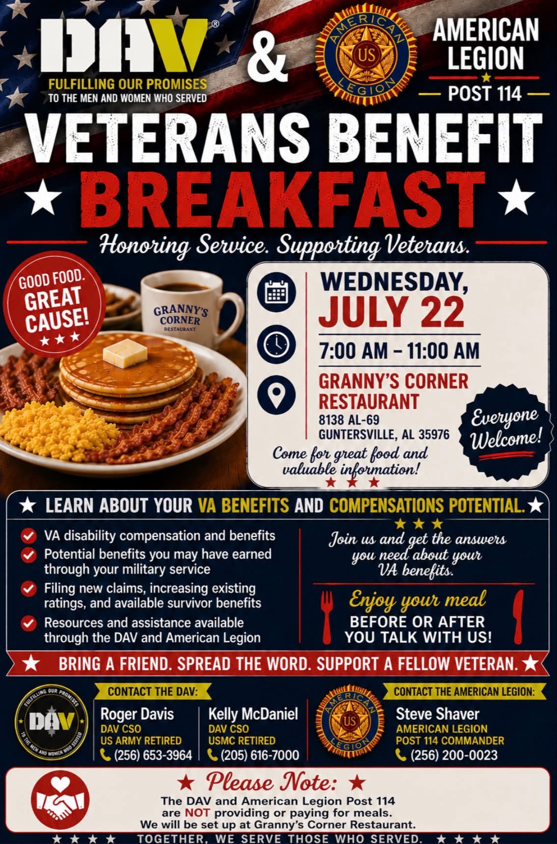 Veterans Benefit Breakfast - DAV & American Legion Post 114